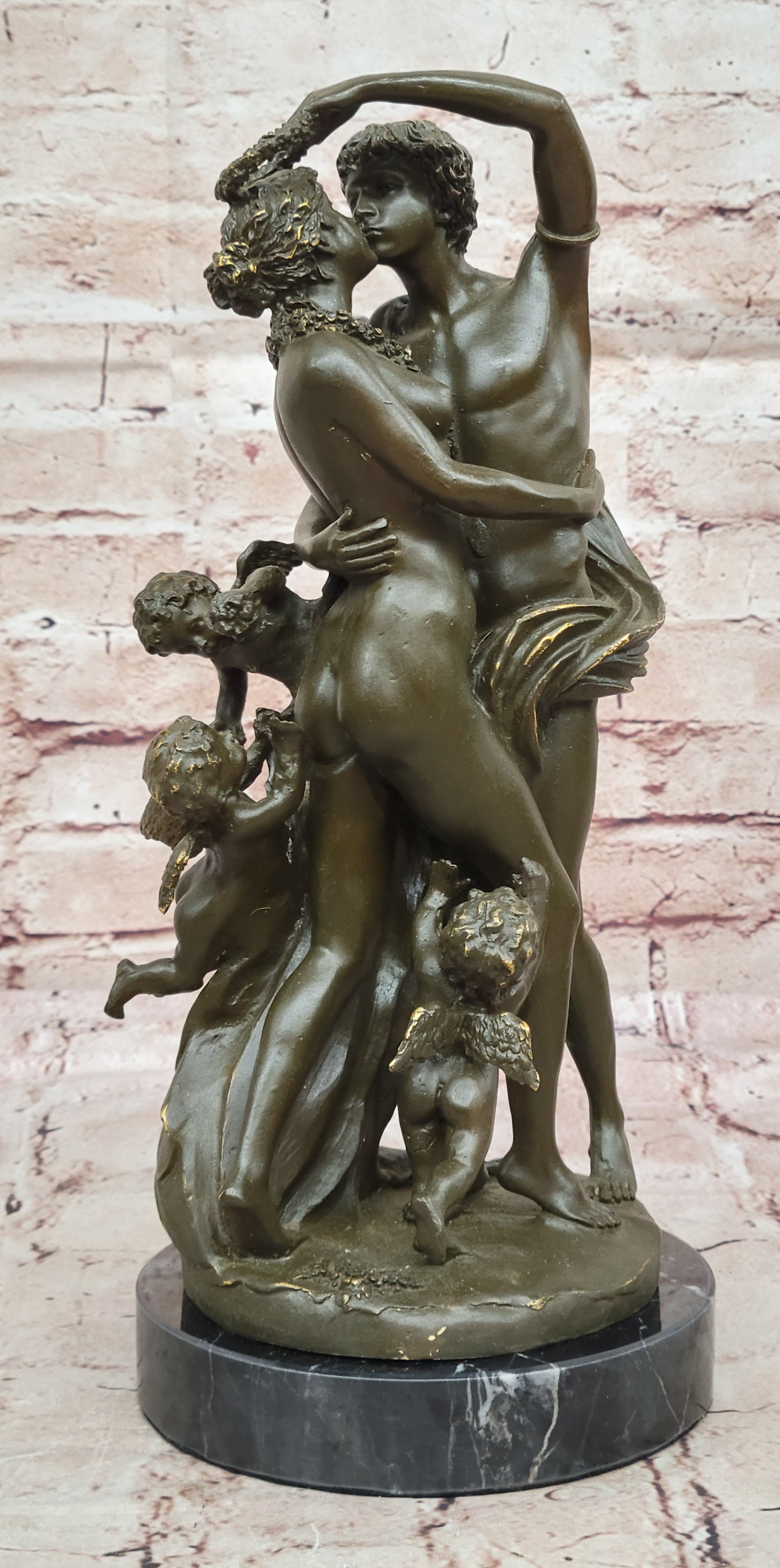 Romantic Lovers & Cherubs Bronze Sculpture by Milo