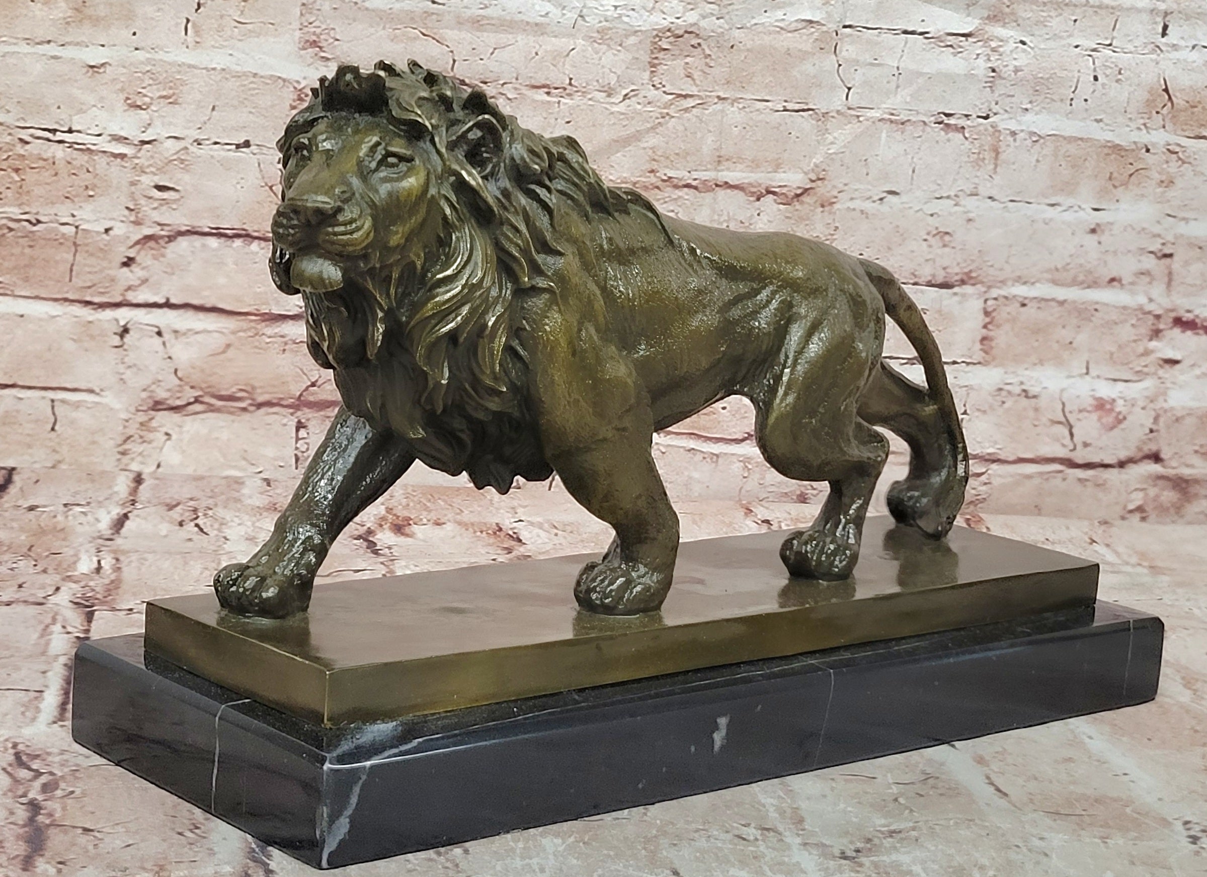 Finest Majestic Bronze Lion Sculpture by Barye Wildlife Animal Artwork Statue