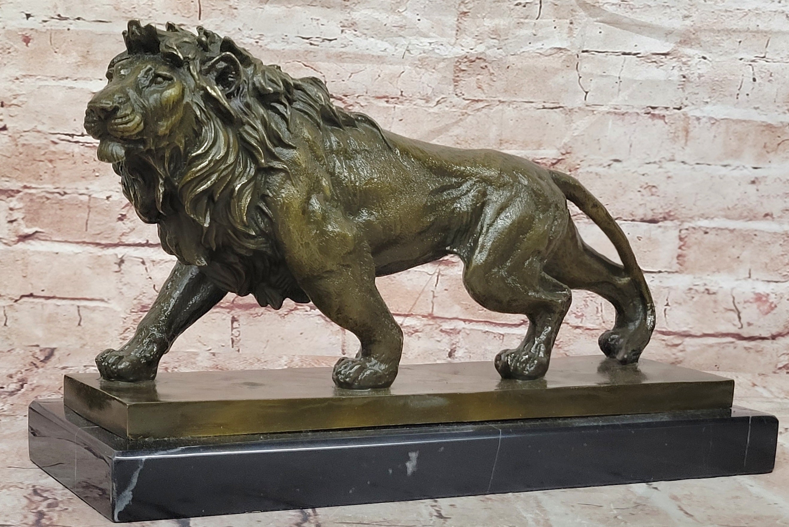 Finest Majestic Bronze Lion Sculpture by Barye Wildlife Animal Artwork Statue