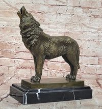 Genuine Bronze Sculpture of a Howling Wolf by Barye Hot Cast Figurine Statue