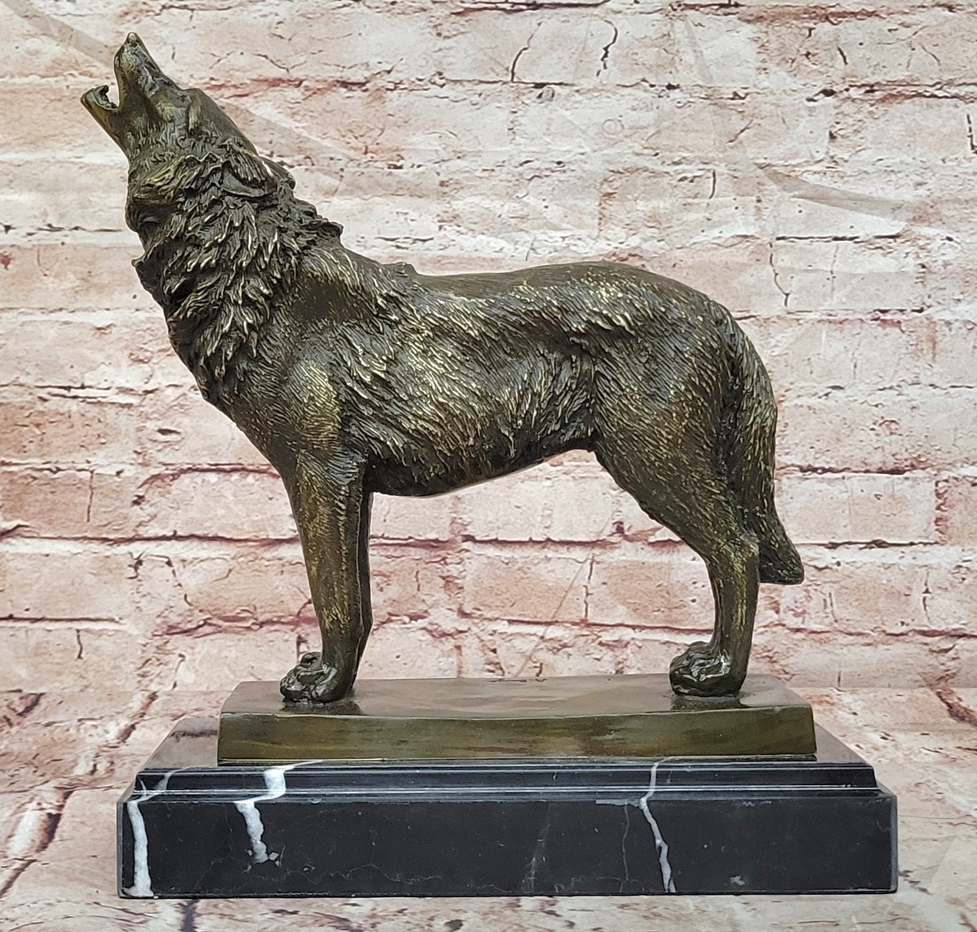 Genuine Bronze Sculpture of a Howling Wolf by Barye Hot Cast Figurine Statue