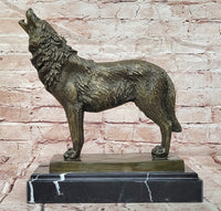 Genuine Bronze Sculpture of a Howling Wolf by Barye Hot Cast Figurine Statue