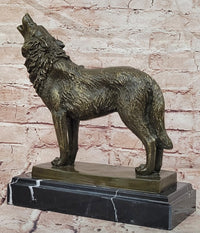 Genuine Bronze Sculpture of a Howling Wolf by Barye Hot Cast Figurine Statue