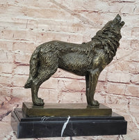 Genuine Bronze Sculpture of a Howling Wolf by Barye Hot Cast Figurine Statue