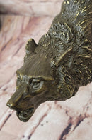 Genuine Bronze Sculpture of a Howling Wolf by Barye Hot Cast Figurine Statue