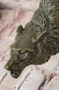Genuine Bronze Sculpture of a Howling Wolf by Barye Hot Cast Figurine Statue