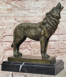 Genuine Bronze Sculpture of a Howling Wolf by Barye Hot Cast Figurine Statue