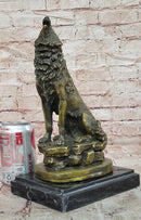 Howling Lone Wolf Real Bronze Sculpture Statue Detailed Artwork by Barye Figure