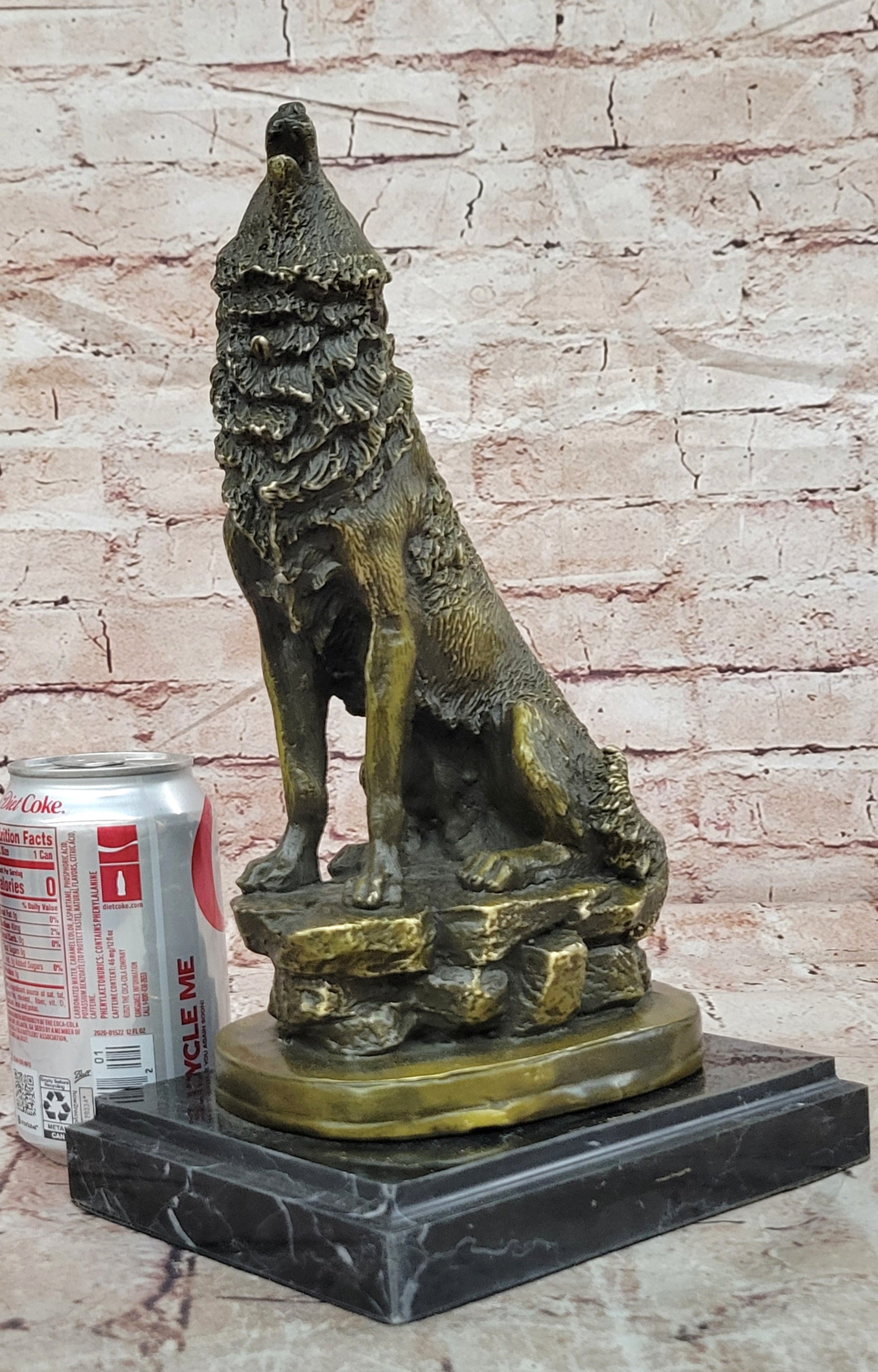 Howling Lone Wolf Real Bronze Sculpture Statue Detailed Artwork by Barye Figure