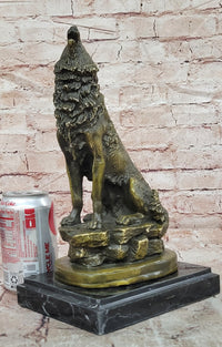 Howling Lone Wolf Real Bronze Sculpture Statue Detailed Artwork by Barye Figure
