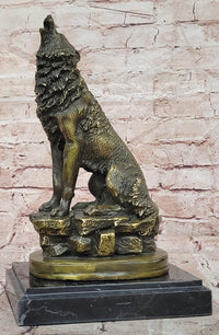 Howling Lone Wolf Real Bronze Sculpture Statue Detailed Artwork by Barye Figure