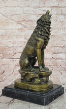 Howling Lone Wolf Real Bronze Sculpture Statue Detailed Artwork by Barye Figure