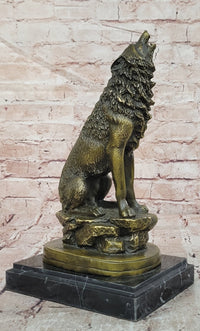 Howling Lone Wolf Real Bronze Sculpture Statue Detailed Artwork by Barye Figure
