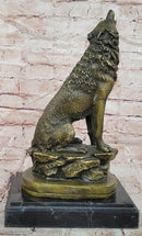 Howling Lone Wolf Real Bronze Sculpture Statue Detailed Artwork by Barye Figure