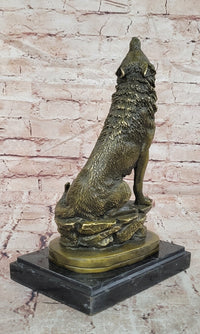 Howling Lone Wolf Real Bronze Sculpture Statue Detailed Artwork by Barye Figure