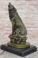 Howling Lone Wolf Real Bronze Sculpture Statue Detailed Artwork by Barye Figure