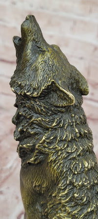 Howling Lone Wolf Real Bronze Sculpture Statue Detailed Artwork by Barye Figure