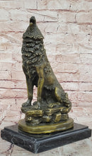 Howling Lone Wolf Real Bronze Sculpture Statue Detailed Artwork by Barye Figure