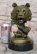 Genuine Bronze Wildlife Roaring Bear Bust Sculpture Statue Figurine Figure