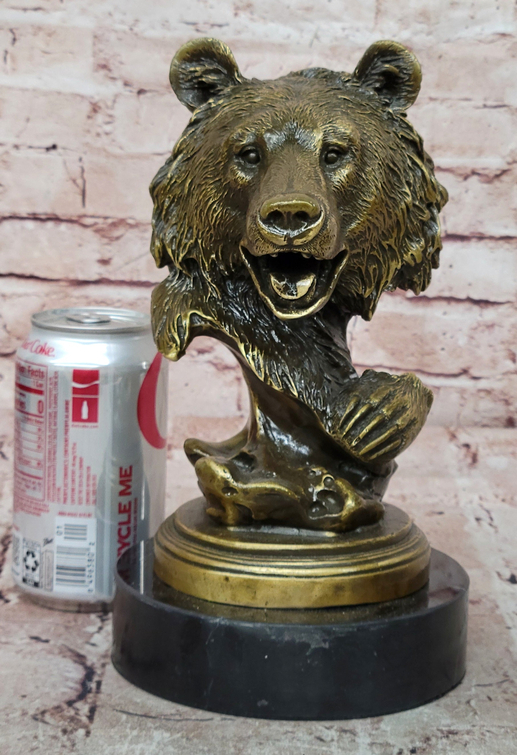 Genuine Bronze Wildlife Roaring Bear Bust Sculpture Statue Figurine Figure