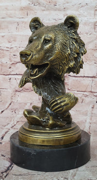 Genuine Bronze Wildlife Roaring Bear Bust Sculpture Statue Figurine Figure