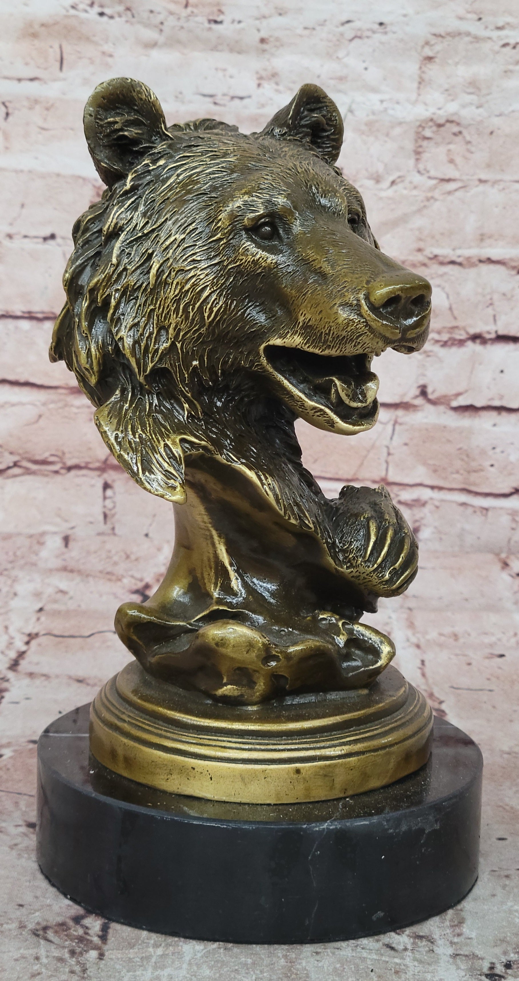 Genuine Bronze Wildlife Roaring Bear Bust Sculpture Statue Figurine Figure