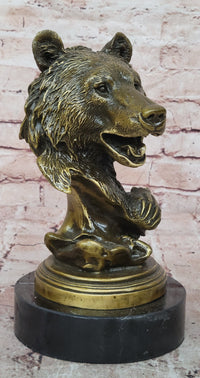 Genuine Bronze Wildlife Roaring Bear Bust Sculpture Statue Figurine Figure