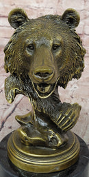 Genuine Bronze Wildlife Roaring Bear Bust Sculpture Statue Figurine Figure