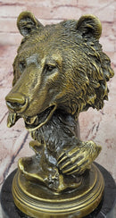 Genuine Bronze Wildlife Roaring Bear Bust Sculpture Statue Figurine Figure