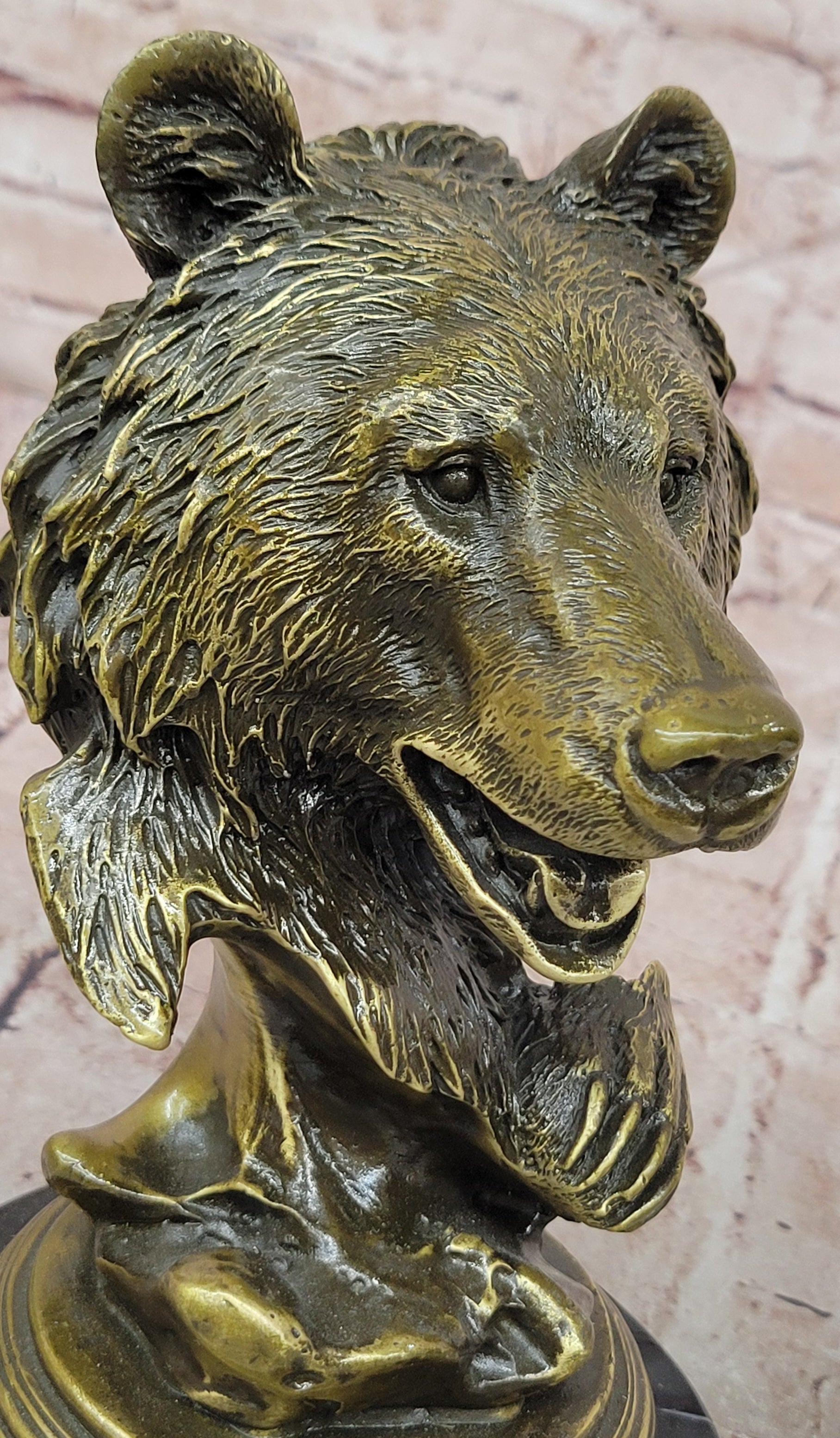 Genuine Bronze Wildlife Roaring Bear Bust Sculpture Statue Figurine Figure