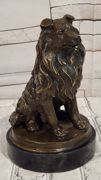 Signed A. Caine Bronze Sculpture Collie Dog Statue Loyal Companion Figurine