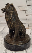 Signed A. Caine Bronze Sculpture Collie Dog Statue Loyal Companion Figurine