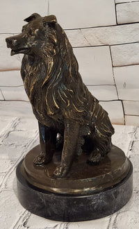 Signed A. Caine Bronze Sculpture Collie Dog Statue Loyal Companion Figurine