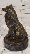 Signed A. Caine Bronze Sculpture Collie Dog Statue Loyal Companion Figurine