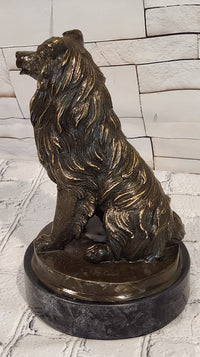 Signed A. Caine Bronze Sculpture Collie Dog Statue Loyal Companion Figurine