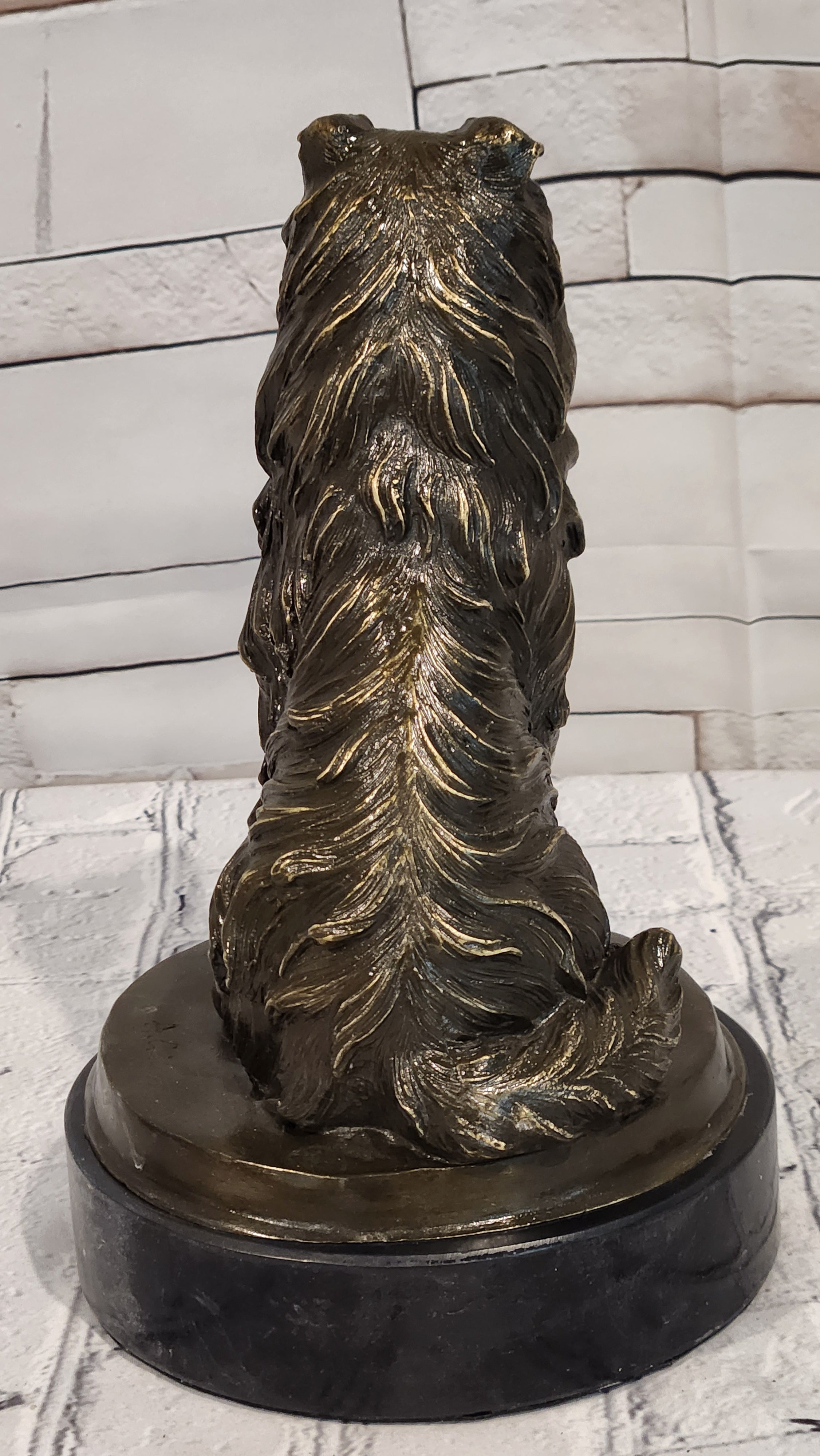 Signed A. Caine Bronze Sculpture Collie Dog Statue Loyal Companion Figurine