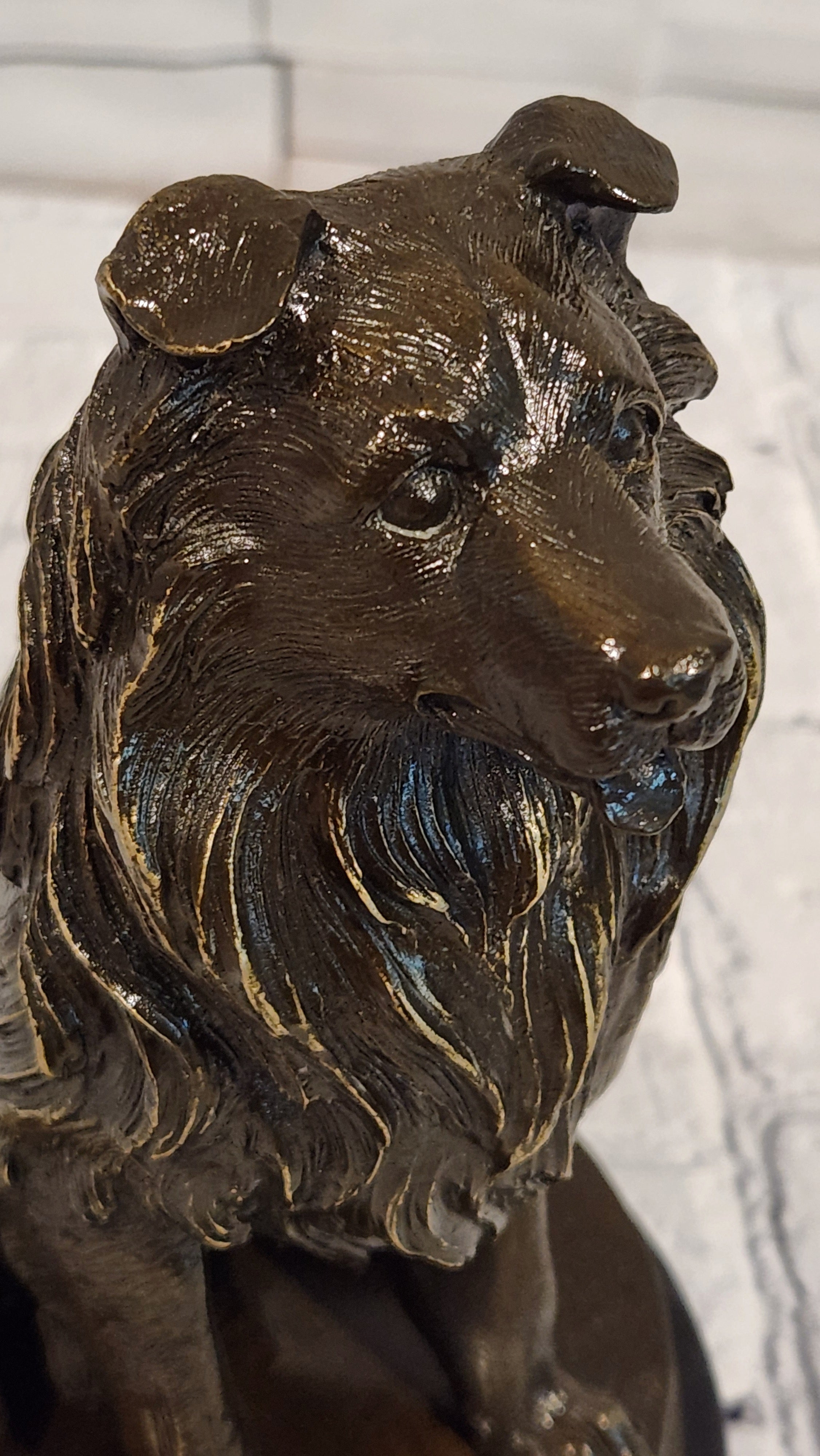 Signed A. Caine Bronze Sculpture Collie Dog Statue Loyal Companion Figurine