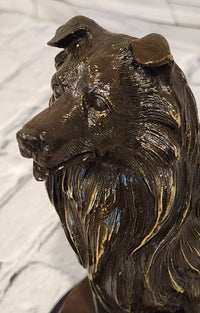 Signed A. Caine Bronze Sculpture Collie Dog Statue Loyal Companion Figurine