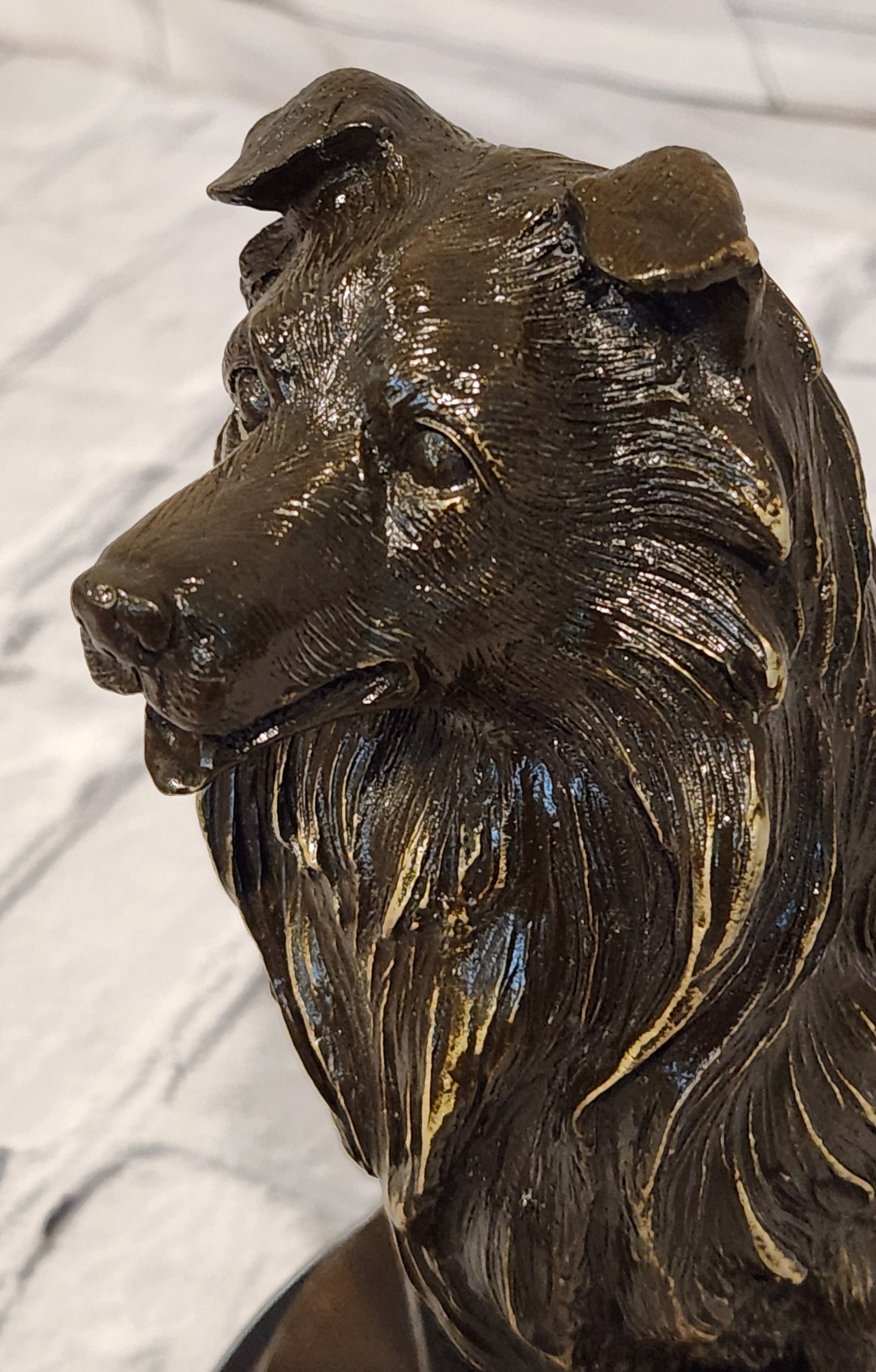 Signed A. Caine Bronze Sculpture Collie Dog Statue Loyal Companion Figurine