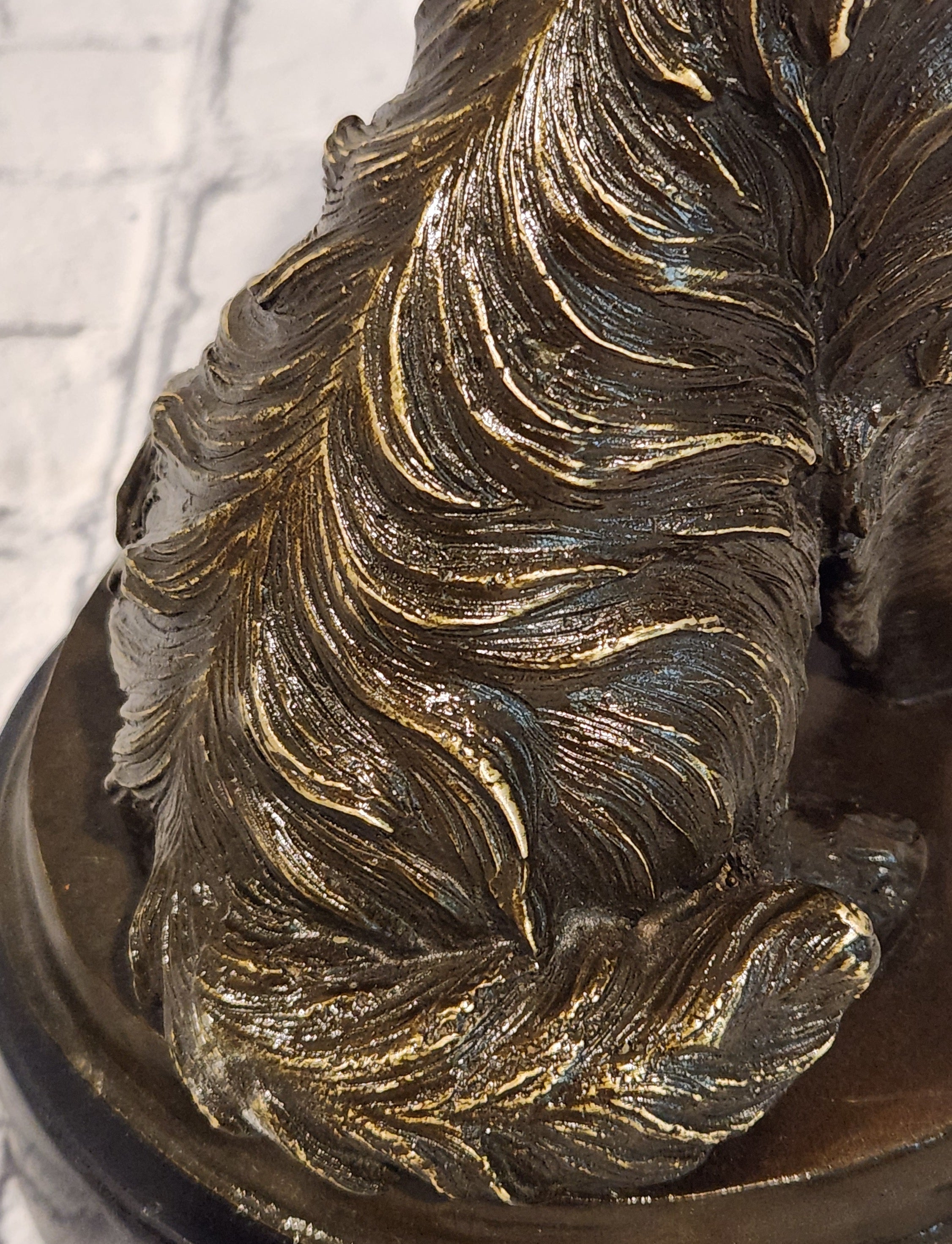 Signed A. Caine Bronze Sculpture Collie Dog Statue Loyal Companion Figurine