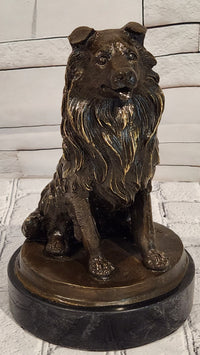 Signed A. Caine Bronze Sculpture Collie Dog Statue Loyal Companion Figurine