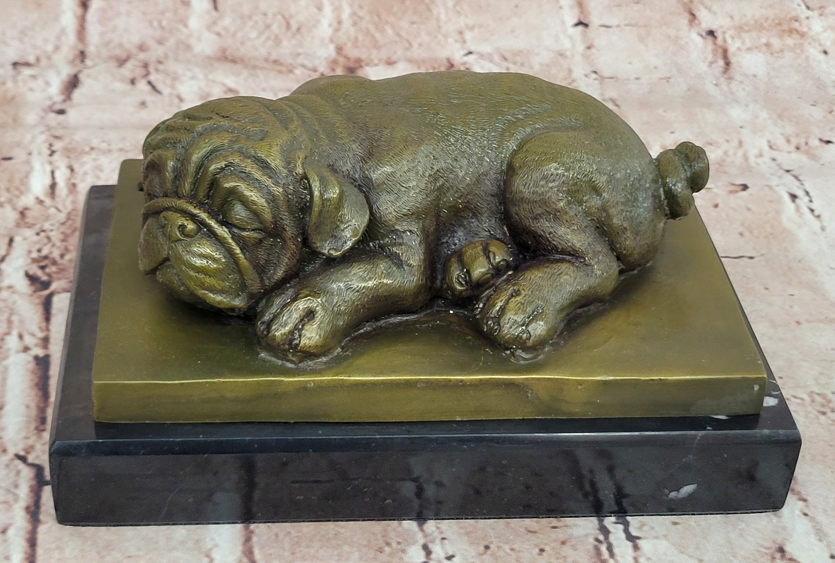 Hand Made British Bulldog 100% Bronze Sculpture Sleepy Dog Statue by Milo