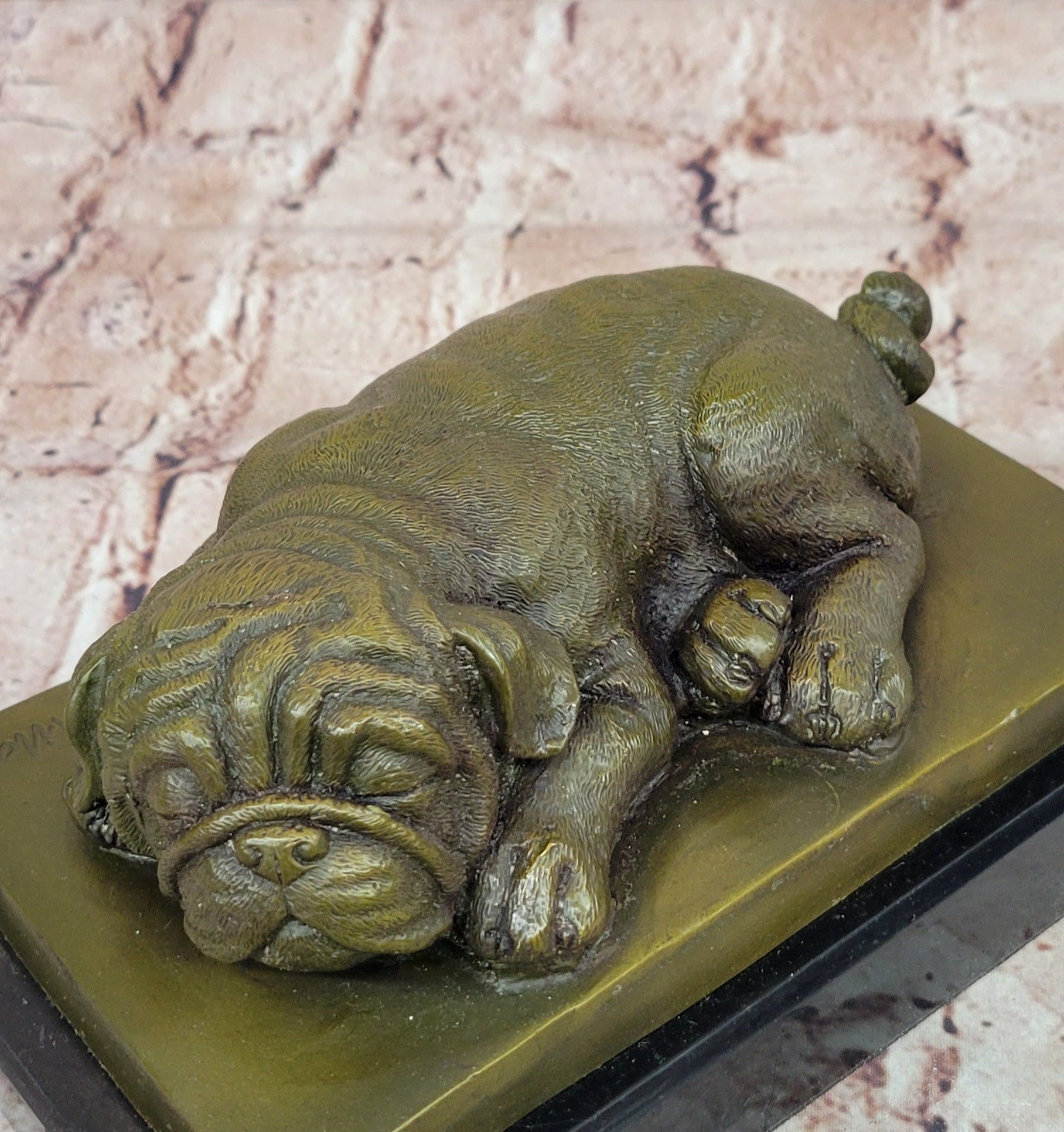 Hand Made British Bulldog 100% Bronze Sculpture Sleepy Dog Statue by Milo