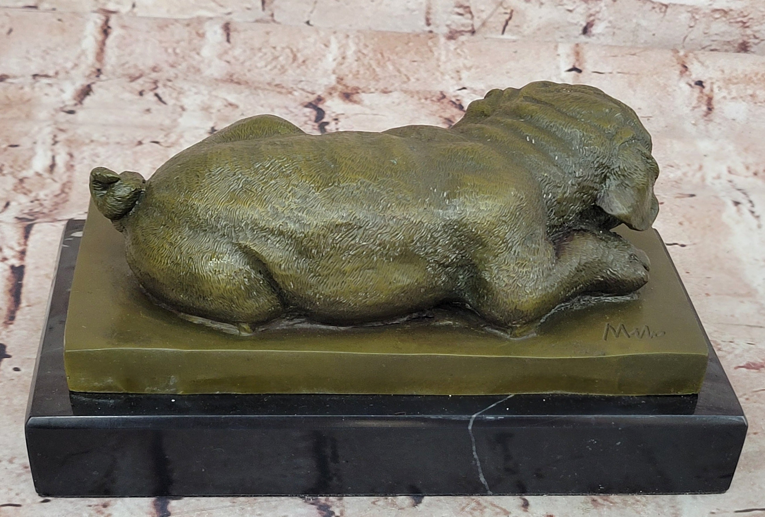 Hand Made British Bulldog 100% Bronze Sculpture Sleepy Dog Statue by Milo
