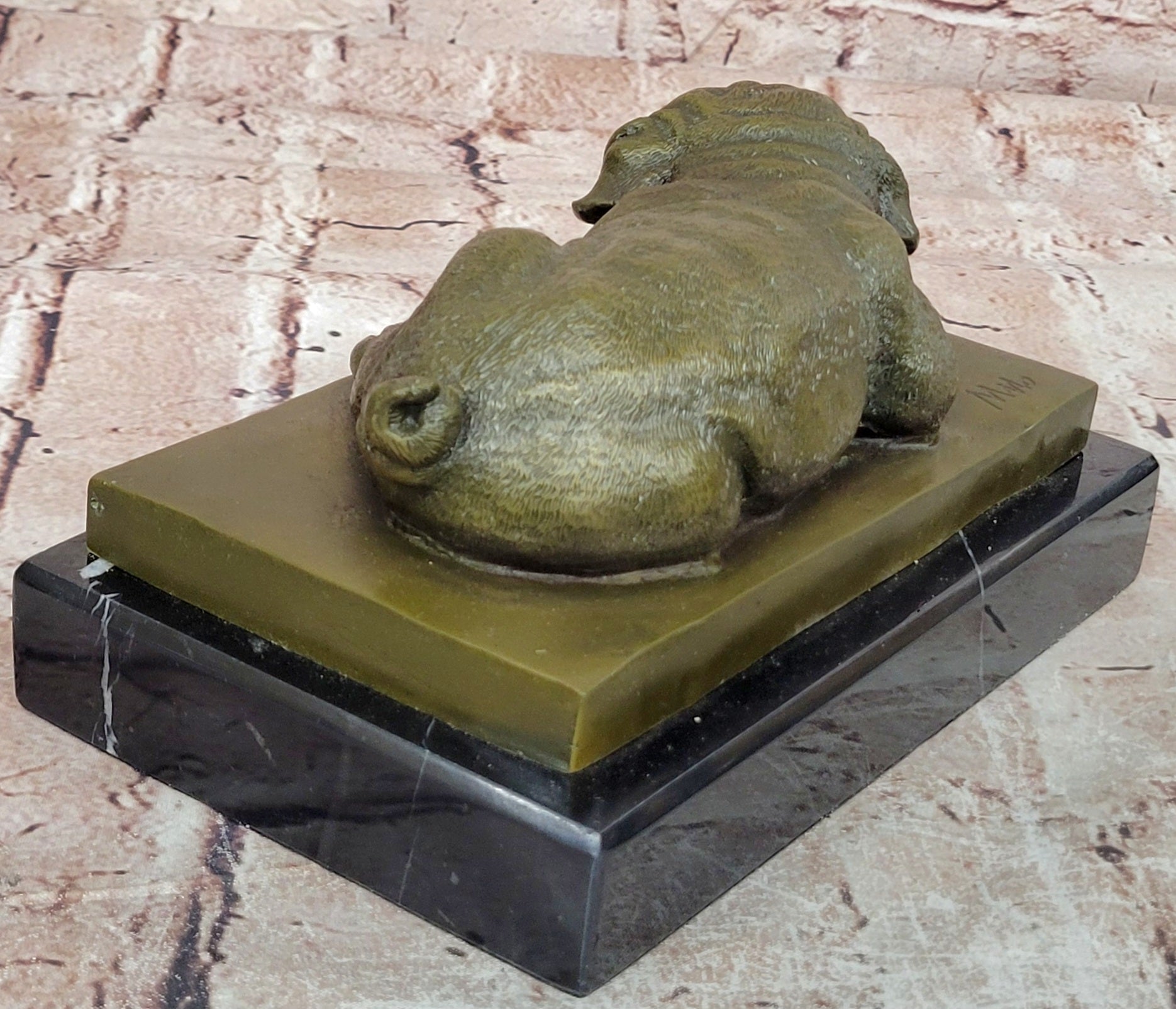Hand Made British Bulldog 100% Bronze Sculpture Sleepy Dog Statue by Milo