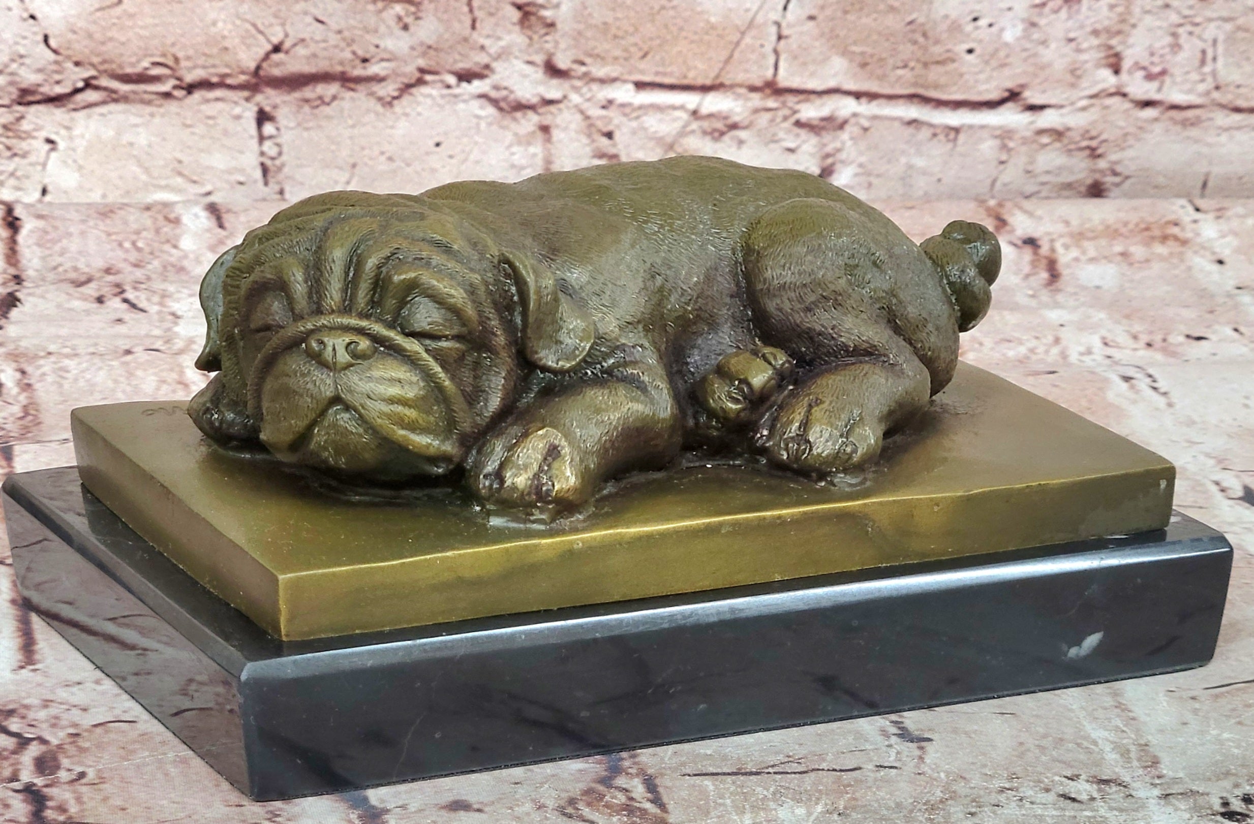 Hand Made British Bulldog 100% Bronze Sculpture Sleepy Dog Statue by Milo