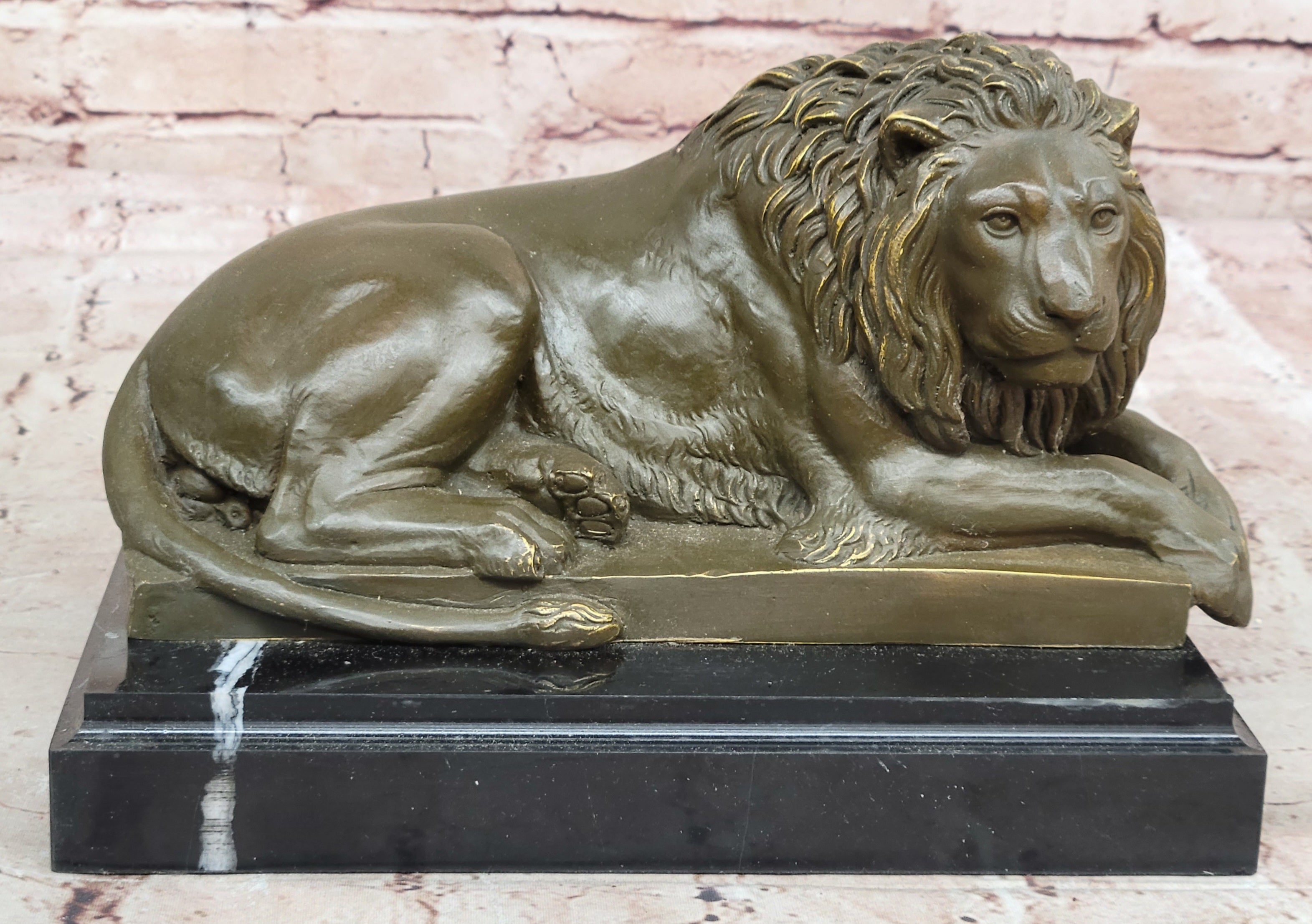 Reclining Lion Bronze Sculpture - Wildlife Symbol Art