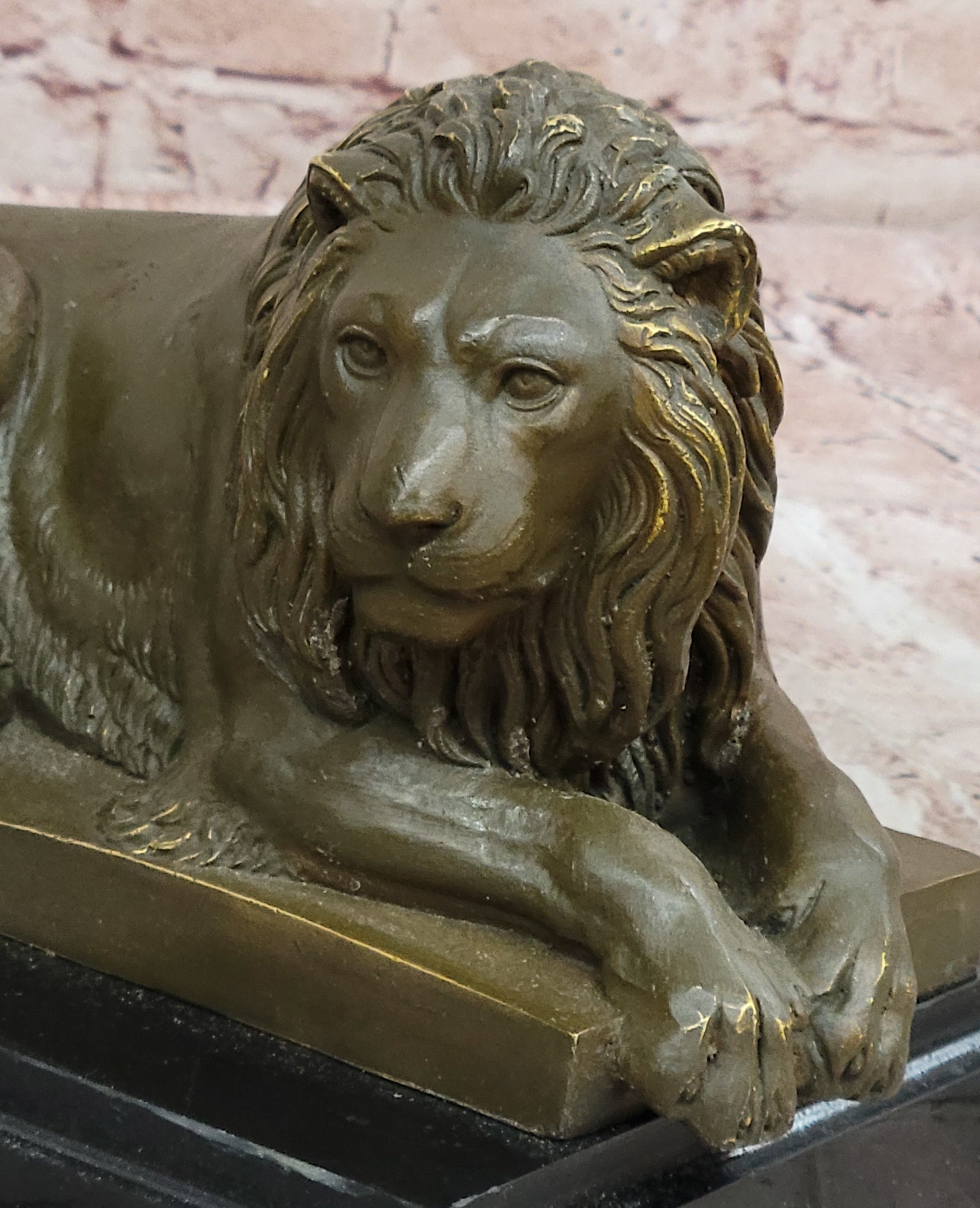 Reclining Lion Bronze Sculpture - Wildlife Symbol Art
