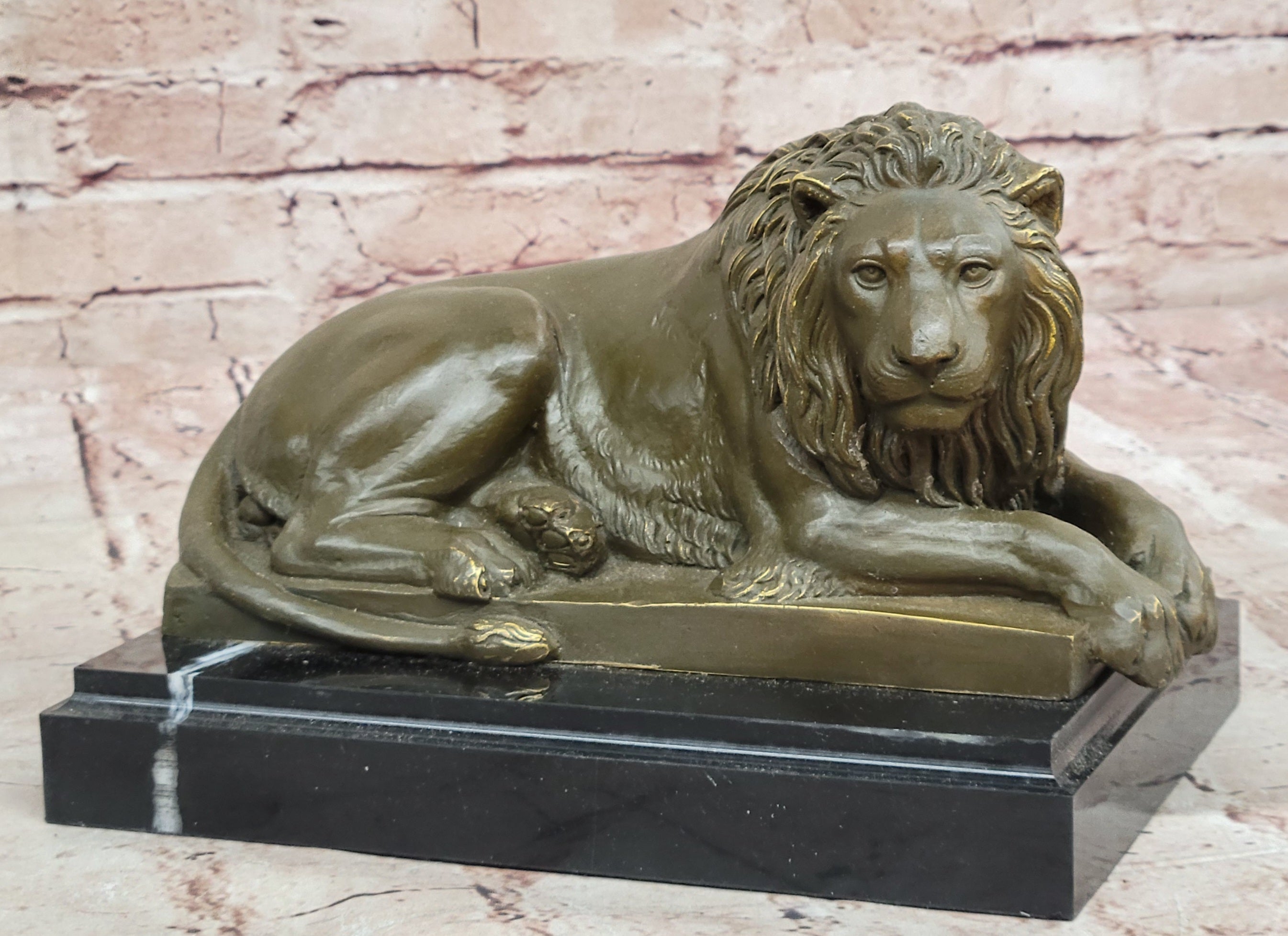 Reclining Lion Bronze Sculpture - Wildlife Symbol Art