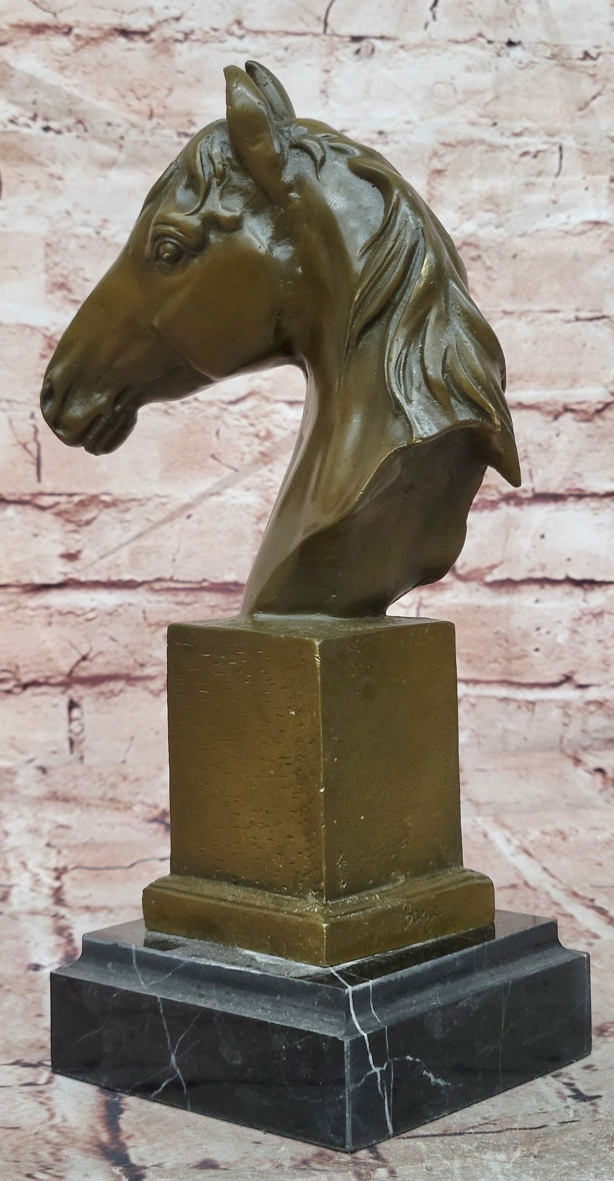 Finest Genuine Bronze Art Horse Head Sculpture Signed Barye Home Decoration